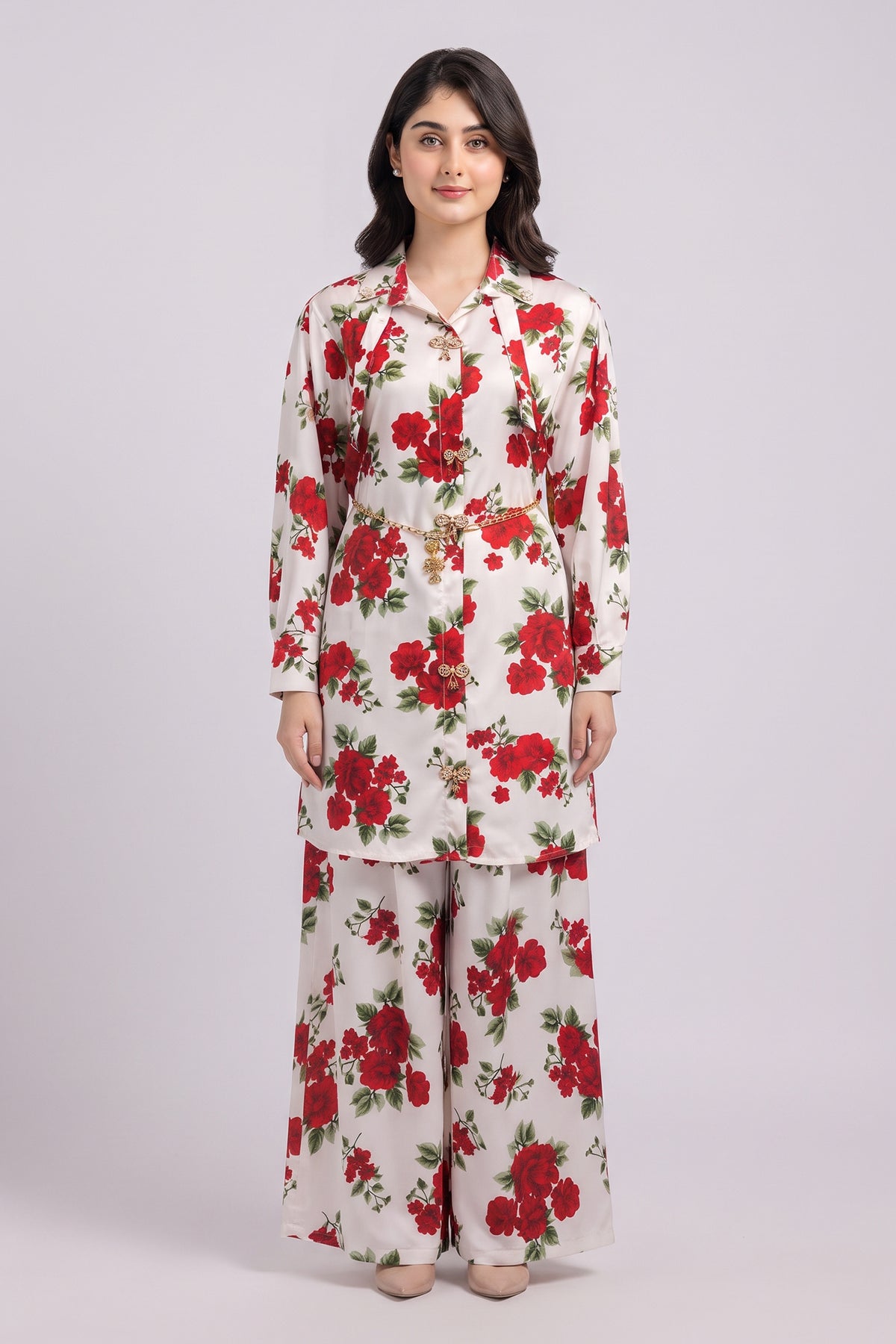 2 Piece Stitched Floral Co-Ord Set