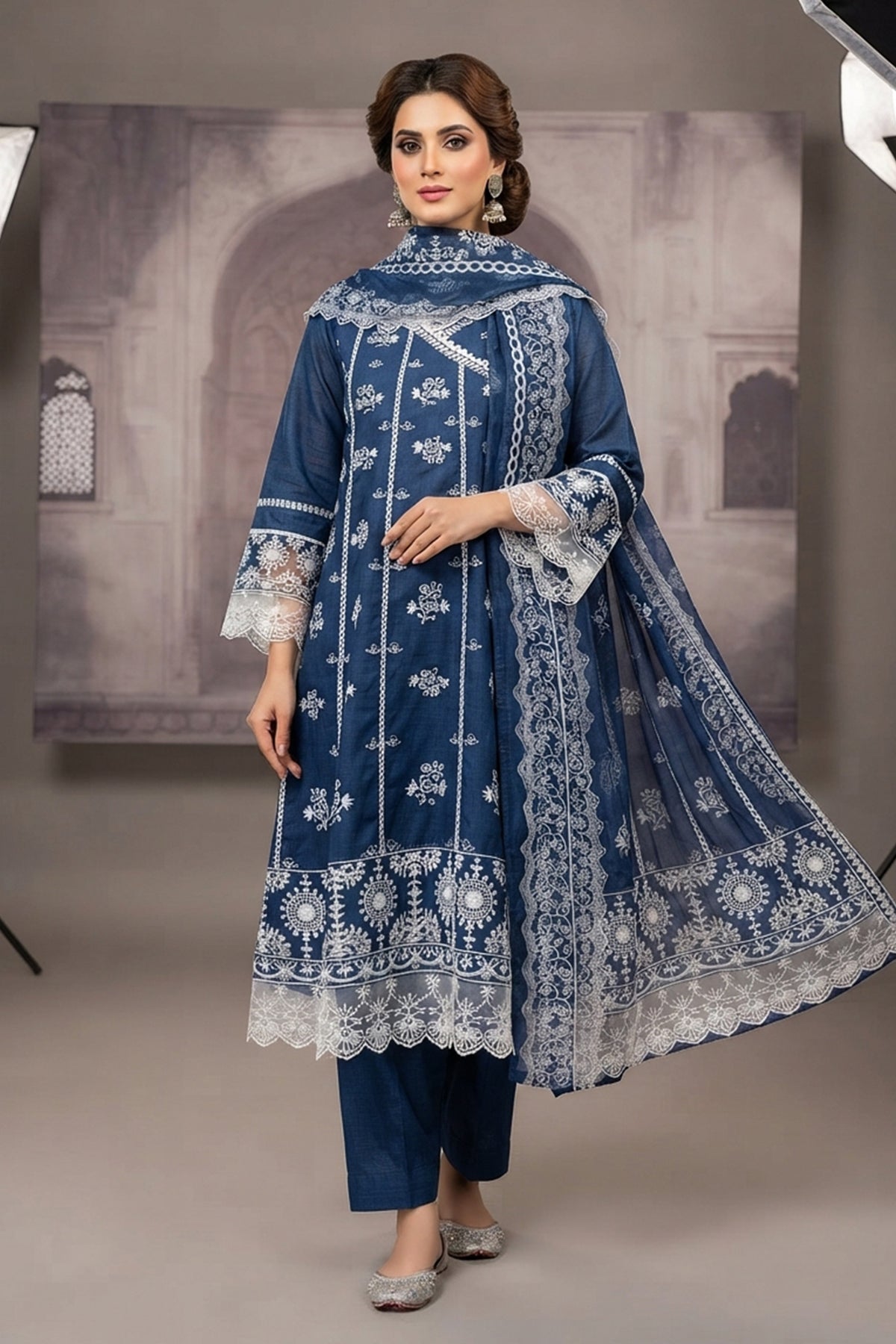 Bin Najeeb 3 Piece Stitch Embroidered Cotton Summer Suit - Blue