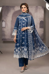 Bin Najeeb 3 Piece Stitch Embroidered Cotton Summer Suit - Blue