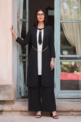 Stitch 2 Piece Chiffon Layered Kurti Suit Long Jacket - Black