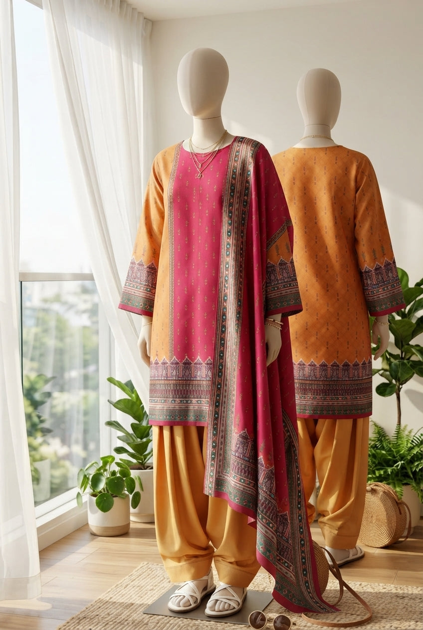 Bin Saeed Printed Linen Suits Unstitched 3 - Winter Collection