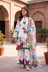 Bin Najeeb 3 Piece Stitch Cotton Summer Suit - Printed & butterfly motifs