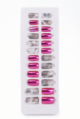 False Nail Kit adhesive Vibrant Pink Chrome & Glitter Press - 9057