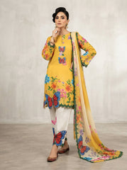 Bin Najeeb 3 Piece Stitch Cotton Summer Suit - Printed & butterfly motifs