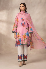 Bin Najeeb 3 Piece Stitch Cotton Summer Suit - Printed & butterfly motifs