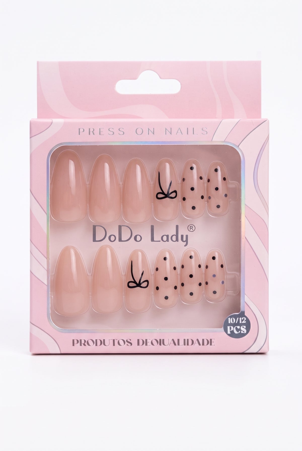 Press-On False Nail Set of 12 Chic Bow & Polka-Dot print