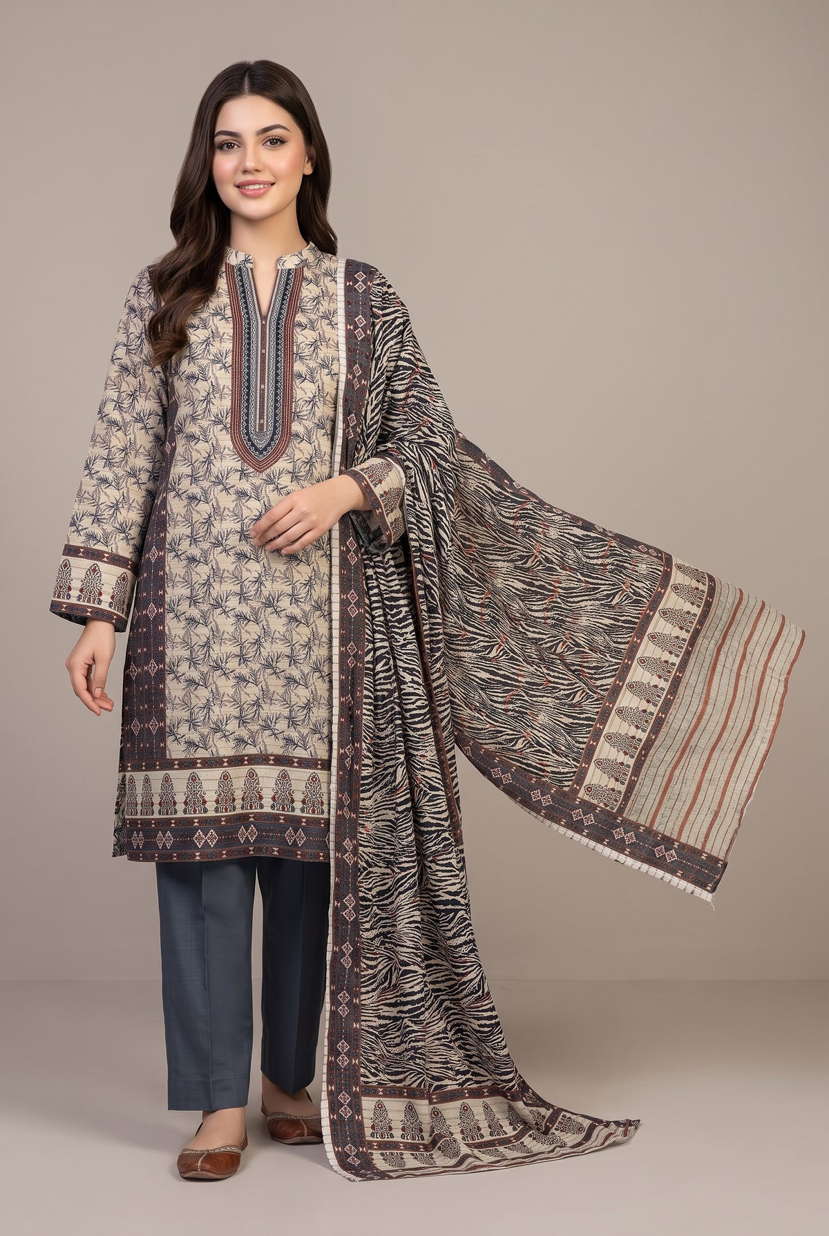 HZ Premium 3 piece Unstitched khaddar suit - Winter