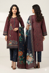 Bonanza Satrangi 3 piece Unstitched Printed Khaddar Suit - Winter
