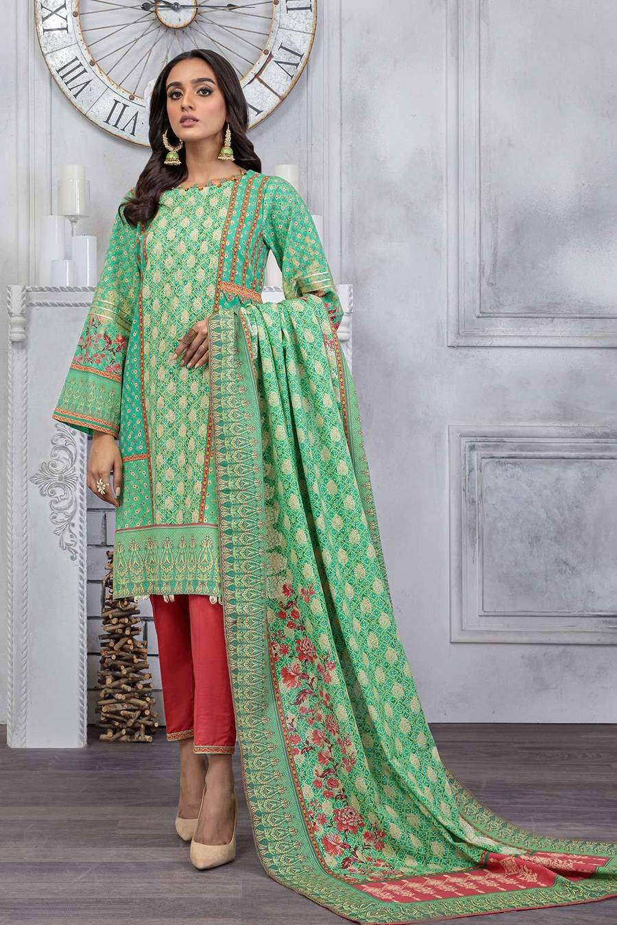 Bonanza Satrangi  3 piece Unstitched printed - Jade Winter Swr213p49